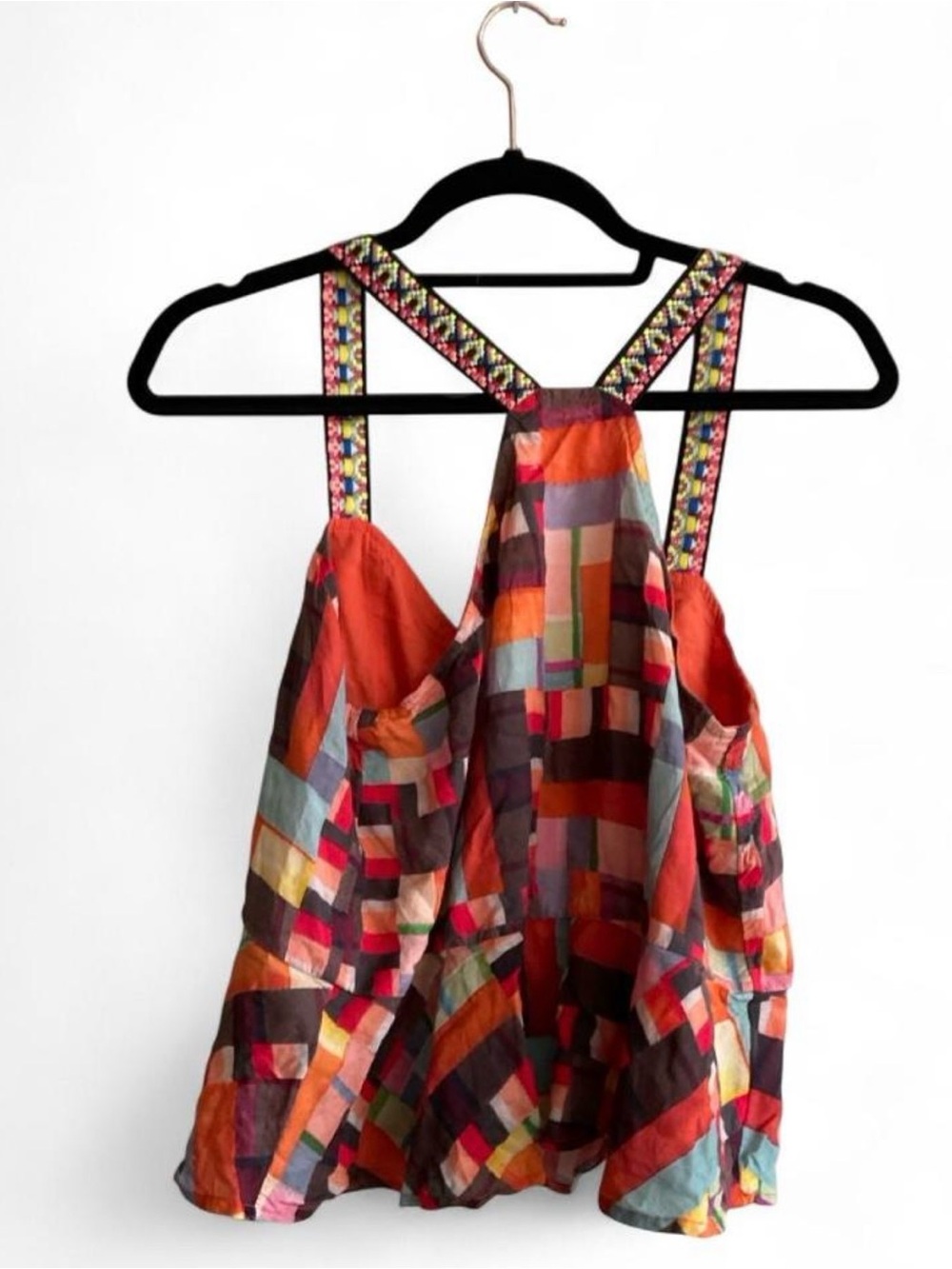 Anthropologie PILCRO Colorful Patchwork Abstract Peplum Button Tank Top SMALL - Picture 6 of 9